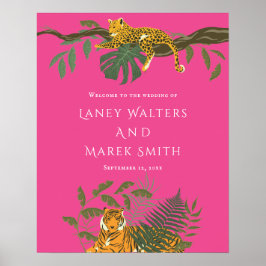 トロピカルサファリ結婚ー動物の歓迎サイン ポスター