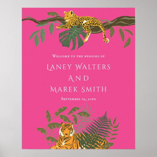トロピカルサファリ結婚ー動物の歓迎サイン ポスター (正面)