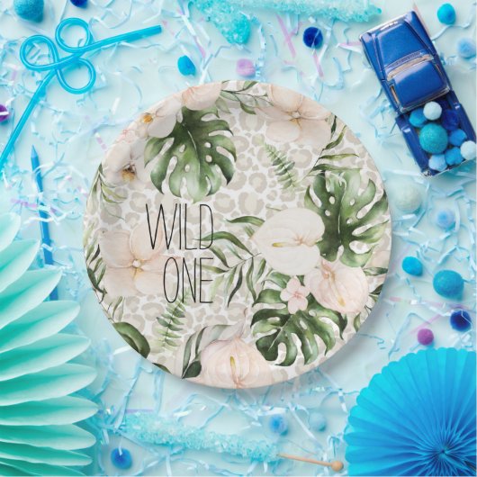 トロピカルサファリ誕生日プレートワイルドワンプレート ペーパープレート (パーティー)