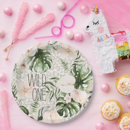 トロピカルサファリ誕生日プレートワイルドワンプレート ペーパープレート (パーティー)