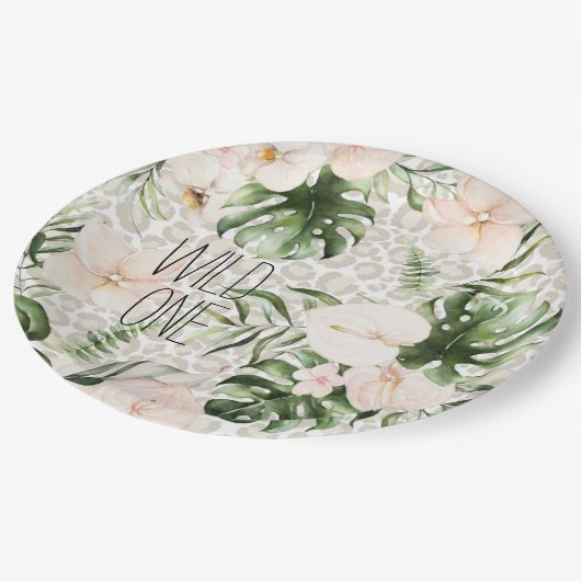 トロピカルサファリ誕生日プレートワイルドワンプレート ペーパープレート (アングル)