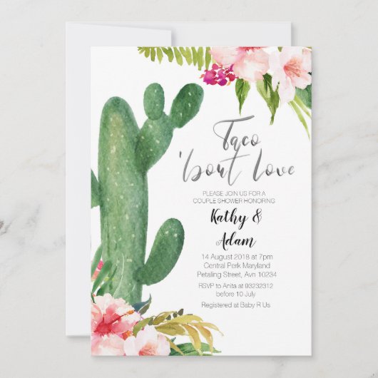 トロピカルサボスタコで愛カップルのシャワーについて 招待状 (正面)