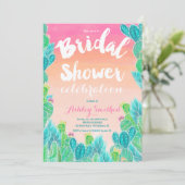 トロピカルサボテンの水彩ブライダルシャワー 招待状 (スタンド正面)