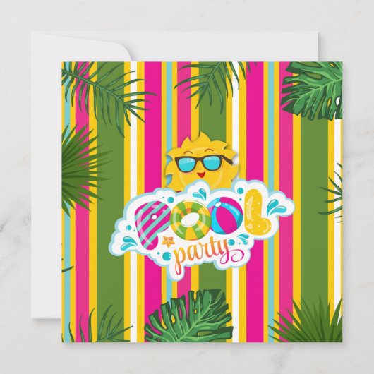 トロピカルサマーおもしろいプールパーティースイム誕生日 招待状 (裏面)