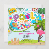 トロピカルサマーおもしろいプールパーティースイム誕生日 招待状 (正面)