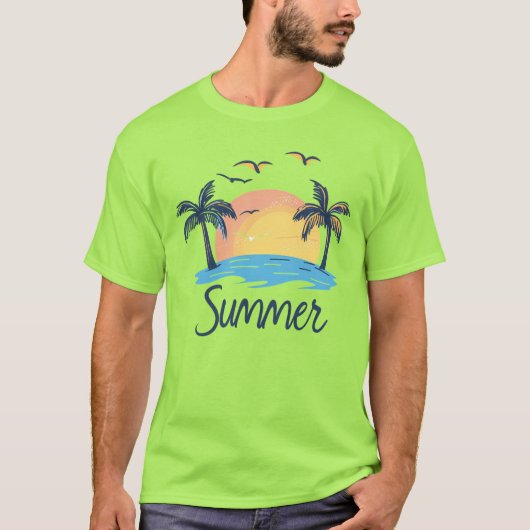 トロピカルサマーの夕日ヤシの木Tシャツ – メンズ Tシャツ (正面)
