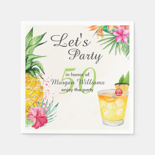 トロピカルサマーカクテル50thバースデーパーティー スタンダードカクテルナプキン (正面)