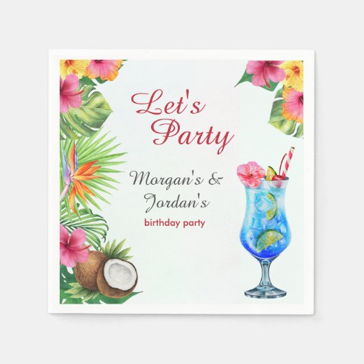 トロピカルサマーカップルズフレンドジョイント誕生日 スタンダードカクテルナプキン (正面)