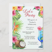 トロピカルサマーカップルズフレンドジョイント誕生日 招待状 (正面)