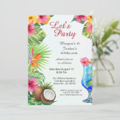 トロピカルサマーカップルズフレンドジョイント誕生日 招待状 (スタンド正面)