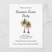 トロピカルサマースイムプールパーティーパームツリーズ インビテーションポストカード (正面)