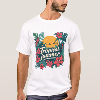 トロピカルサマーバイブスTシャツ - レトロジャングルデザイン Tシャツ