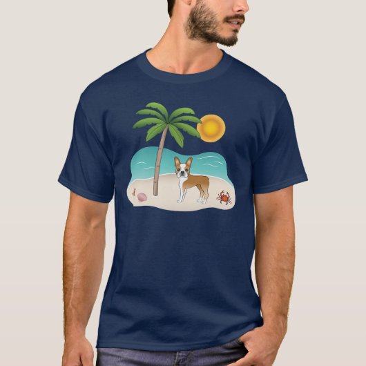 トロピカルサマービーチの子鹿ボストンテリア Tシャツ (正面)