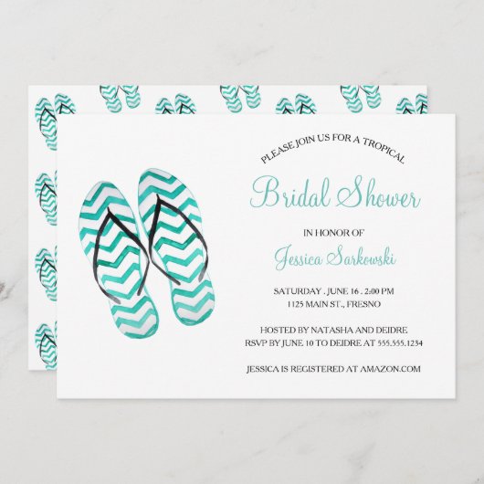 トロピカルサマービーチサンダルブライダルシャワー 招待状 (正面/裏面)