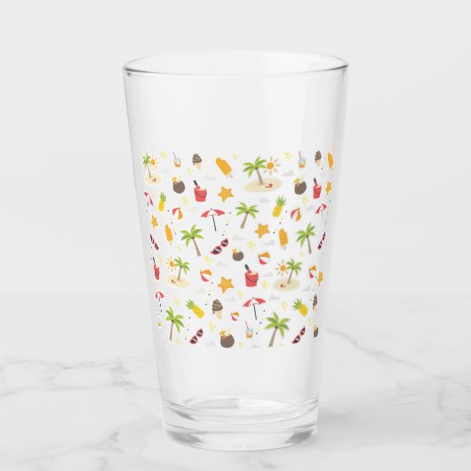 トロピカルサマービーチバケーションパターンデザイン タンブラーグラス (正面)