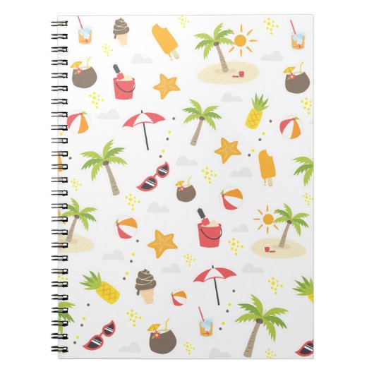 トロピカルサマービーチバケーションパターンデザイン ノートブック (正面)