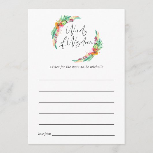 トロピカルサマービーチベビーシャワーママアドバイス アドバイスカード (正面)