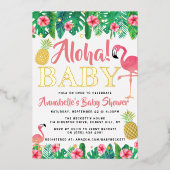 トロピカルサマービーチルアウ（ハワイ式宴会）ガールズベビーシャワー実在 箔招待状 (正面)