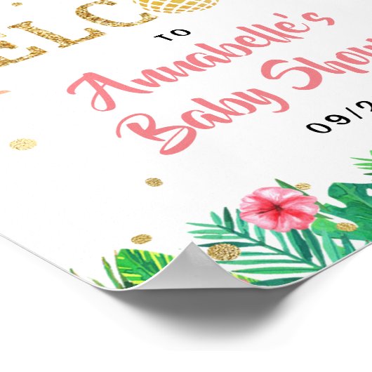 トロピカルサマービーチルアウ(ハワイ式宴会)ガールズベビーシャワー ポスター (角)