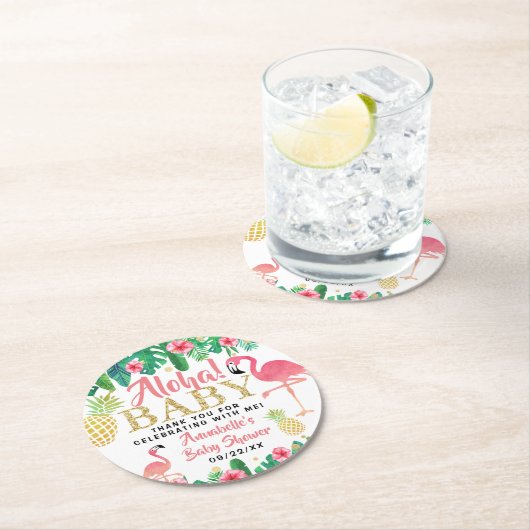 トロピカルサマービーチルアウ（ハワイ式宴会）ガールズベビーシャワー ラウンドペーパーコースター (インサイチュ)