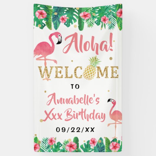 トロピカルサマービーチルアウ（ハワイ式宴会）ガールズ誕生日歓迎 横断幕 (縦)
