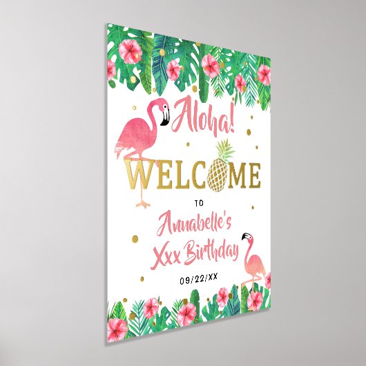 トロピカルサマービーチルアウ（ハワイ式宴会）ガールズ誕生日歓迎 箔ポスター (レイダウン)