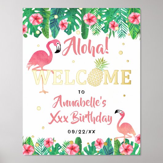 トロピカルサマービーチルアウ（ハワイ式宴会）ガールズ誕生日歓迎 箔ポスター (正面)