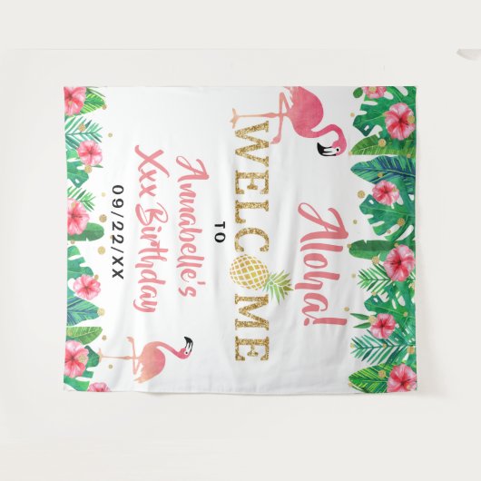 トロピカルサマービーチルアウ（ハワイ式宴会）ガールズ誕生日 タペストリー (正面(横))