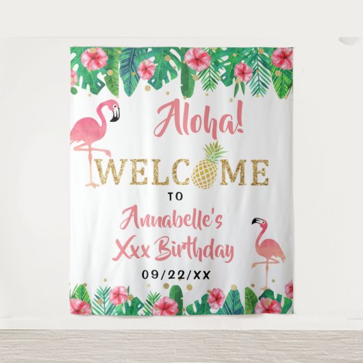 トロピカルサマービーチルアウ（ハワイ式宴会）ガールズ誕生日 タペストリー (正面)