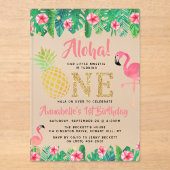 トロピカルサマービーチルアウ（ハワイ式宴会）ガールズ1st誕生日 アクリル招待状 (正面)