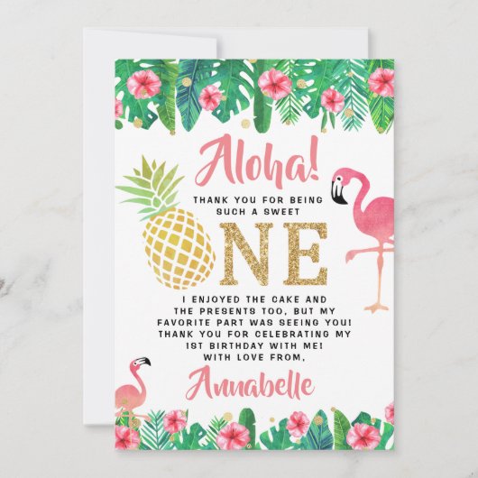 トロピカルサマービーチルアウ（ハワイ式宴会）ガールズ1st誕生日 サンキューカード (正面)