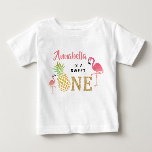 トロピカルサマービーチルアウ（ハワイ式宴会）ガールズ1st誕生日 ベビーTシャツ (正面)