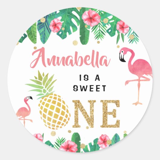 トロピカルサマービーチルアウ（ハワイ式宴会）ガールズ1st誕生日 ラウンドシール (正面)