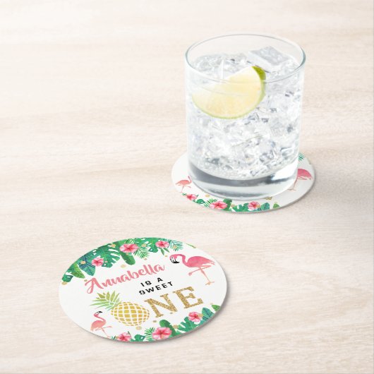 トロピカルサマービーチルアウ(ハワイ式宴会)ガールズ1st誕生日 ラウンドペーパーコースター (インサイチュ)