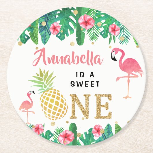 トロピカルサマービーチルアウ（ハワイ式宴会）ガールズ1st誕生日 ラウンドペーパーコースター (正面)