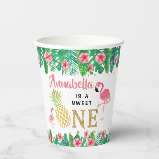 トロピカルサマービーチルアウ（ハワイ式宴会）ガールズ1st誕生日 紙コップ (正面)