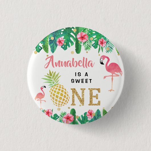 トロピカルサマービーチルアウ（ハワイ式宴会）ガールズ1st誕生日 缶バッジ (正面)