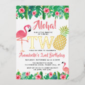 トロピカルサマービーチルアウ(ハワイ式宴会)ガールズ2ndバースデー実在 箔招待状 (正面)