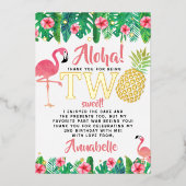 トロピカルサマービーチルアウ（ハワイ式宴会）ガールズ2ndバースデー実在 箔招待状 (正面)