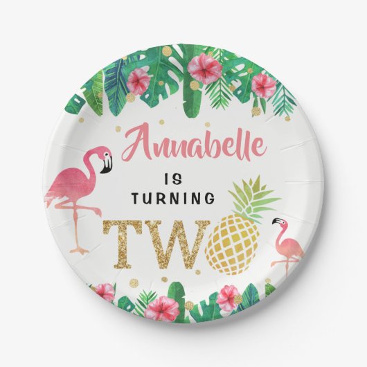 トロピカルサマービーチルアウ（ハワイ式宴会）ガールズ2nd誕生日 ペーパープレート (正面)