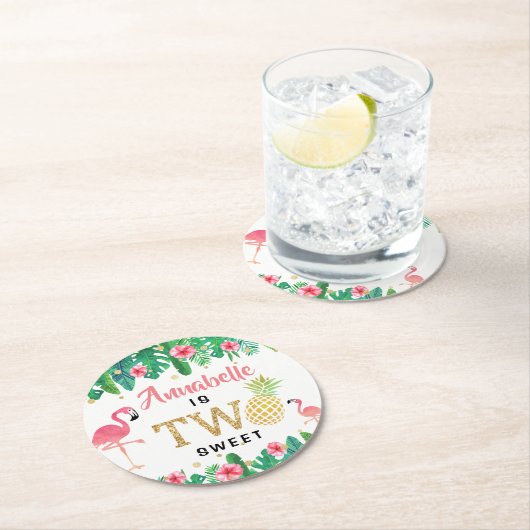 トロピカルサマービーチルアウ(ハワイ式宴会)ガールズ2nd誕生日 ラウンドペーパーコースター (インサイチュ)