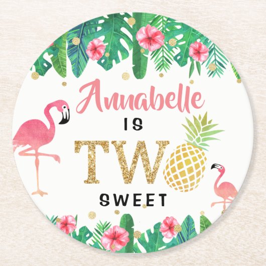 トロピカルサマービーチルアウ(ハワイ式宴会)ガールズ2nd誕生日 ラウンドペーパーコースター (正面)