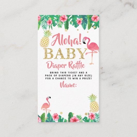 トロピカルサマービーチルアウ(ハワイ式宴会)ガールベビーシャワーオムツ エンクロージャーカード (正面)