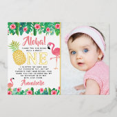 トロピカルサマービーチルアウ（ハワイ式宴会）ガール1stバースデーフォト 箔招待状 (正面)