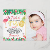 トロピカルサマービーチルアウ（ハワイ式宴会）ガール2ndバースデーフォト 箔招待状 (正面)