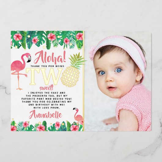 トロピカルサマービーチルアウ（ハワイ式宴会）ガール2ndバースデーフォト 箔招待状 (正面)