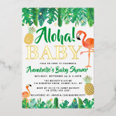 トロピカルサマービーチルアウ（ハワイ式宴会）ボーイズベビーシャワー実在 箔招待状 (正面)