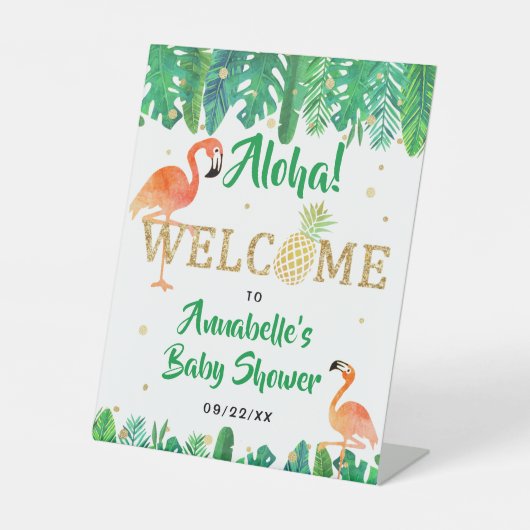 トロピカルサマービーチルアウ(ハワイ式宴会)ボーイズベビーシャワー 台座サイン (正面)