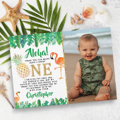 トロピカルサマービーチルアウ（ハワイ式宴会）ボーイズ写真1st誕生日 サンキューカード