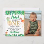 トロピカルサマービーチルアウ（ハワイ式宴会）ボーイズ写真1st誕生日 サンキューカード (正面)